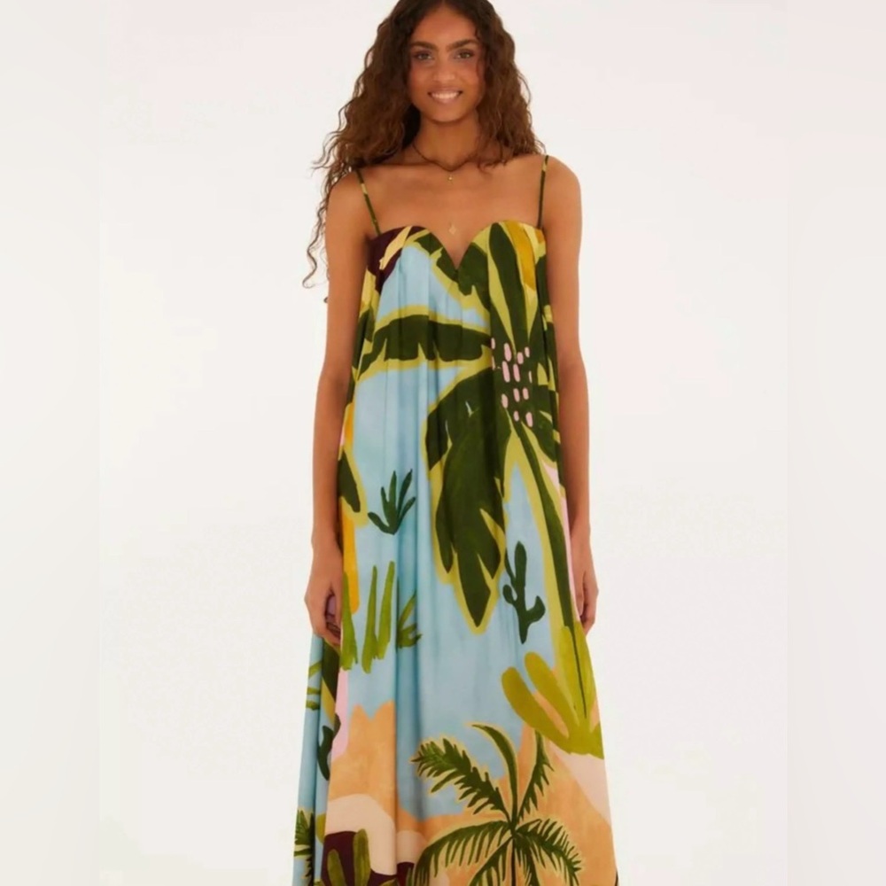 SOLD FARM Rio Leafy Green and Blue Maxi Dress